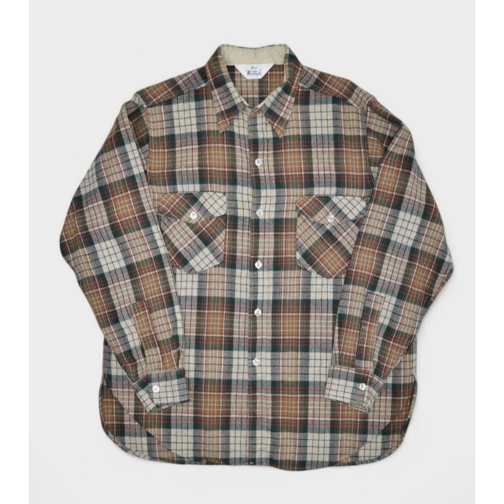 Vintage Woolrich Shirt Mens Large Wool Tartan Plaid Flannel Long Sleeve Brown